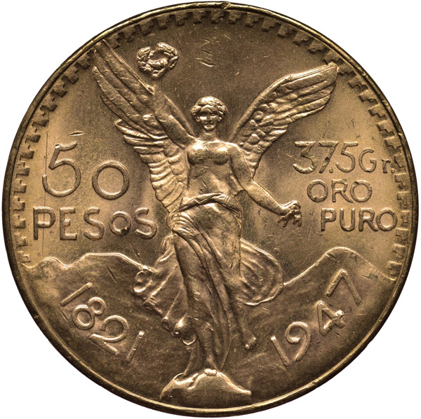 50 pesos mexico gold coin front